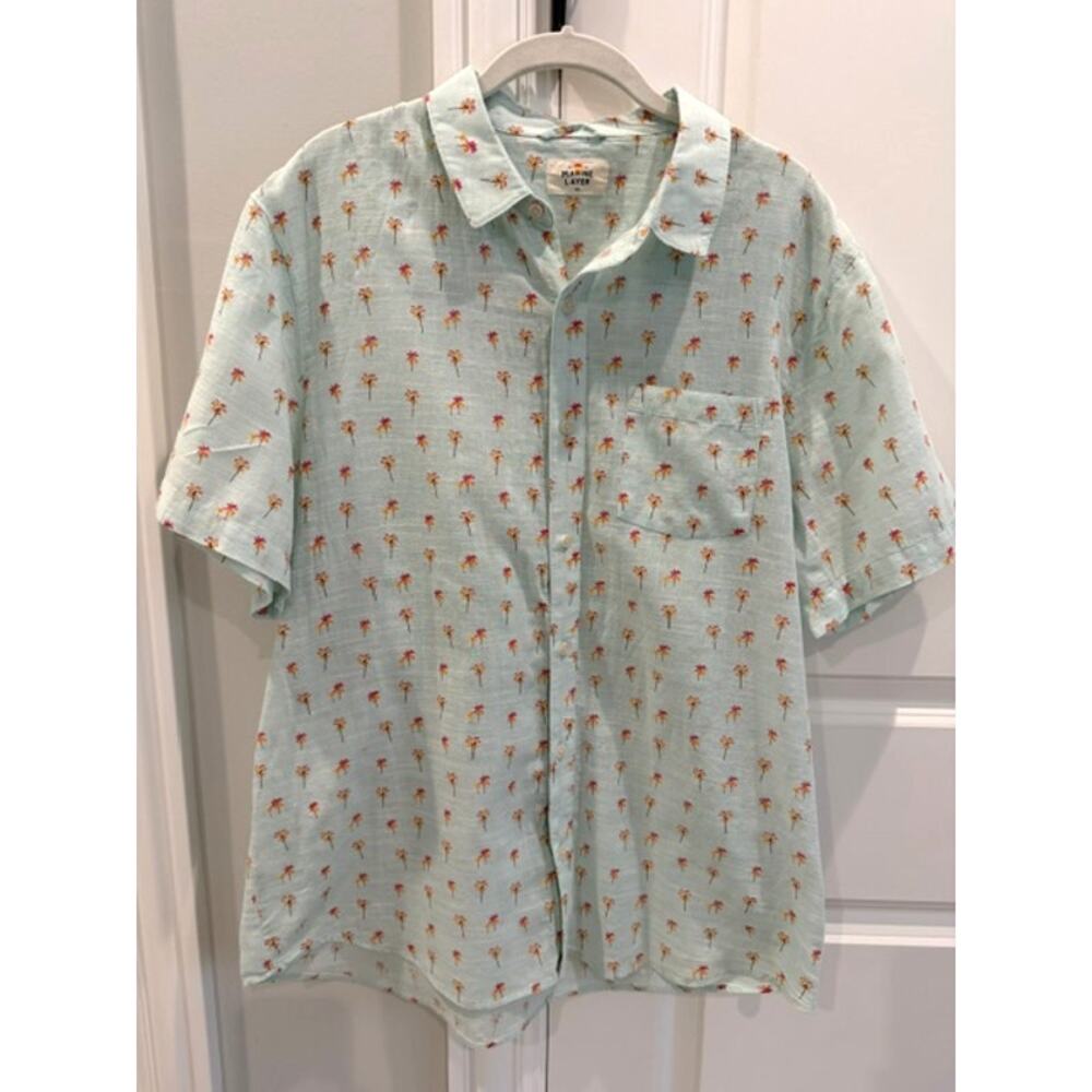 Marine Layer Palm Tree Shirt Men's M/L 100% Cotton Short Sleeve Button Up Aqua - Picture 2 of 10